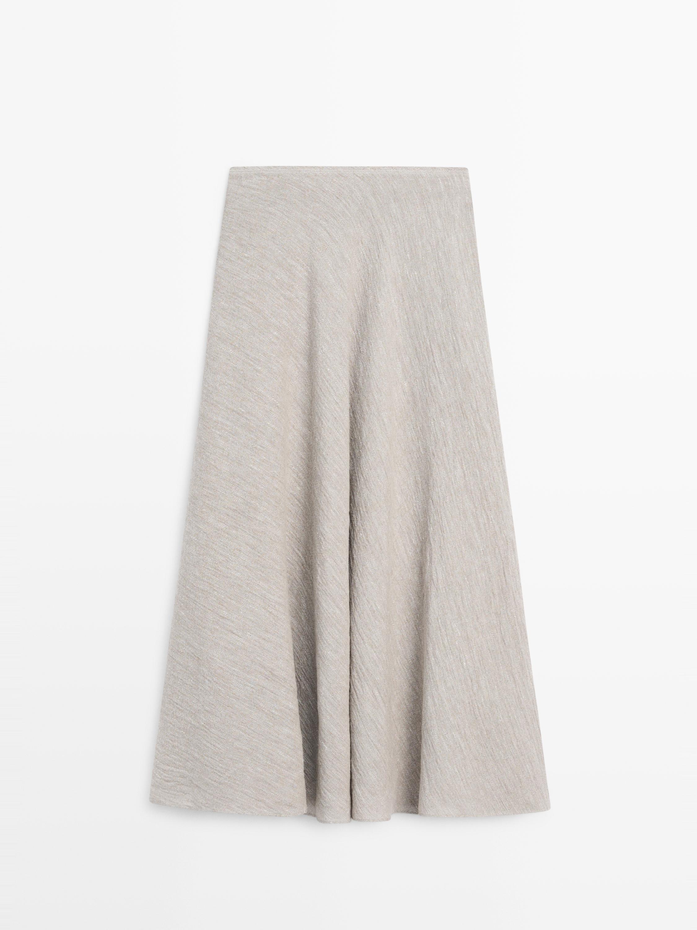Waffle-knit flared midi skirt